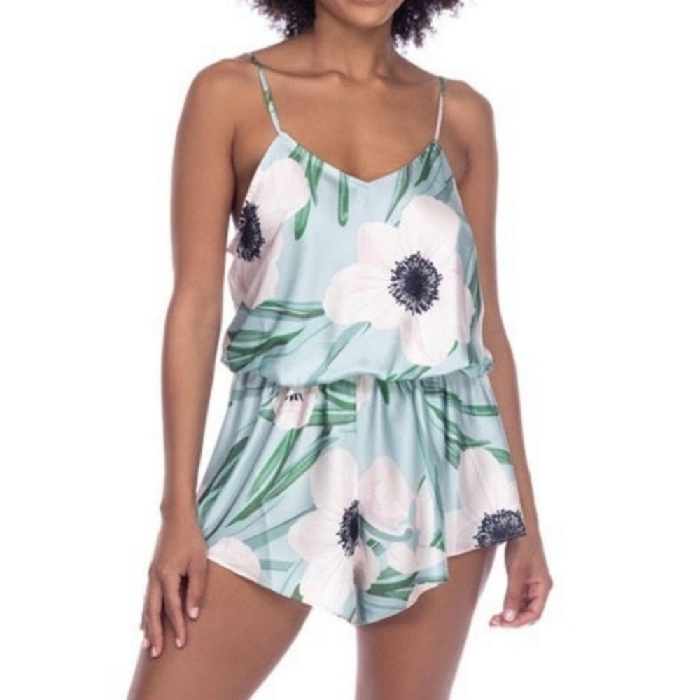 Honeydew Intimates "Keep It Cool" Satin Romper in Chilled Floral Size Medium - Picture 5 of 6